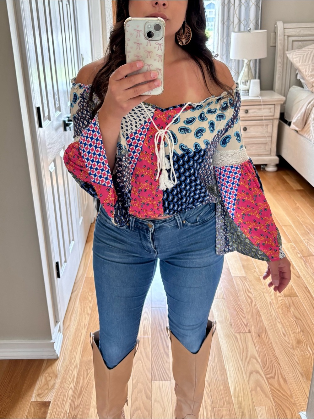 Boho bell sleeve patchwork top